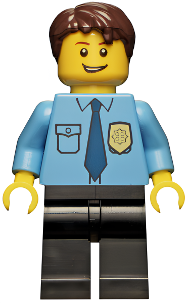 Минифигурка Lego Police - City Shirt with Dark Blue Tie and Gold Badge, Black Legs, Dark Brown Short Tousled Hair cty0216 U